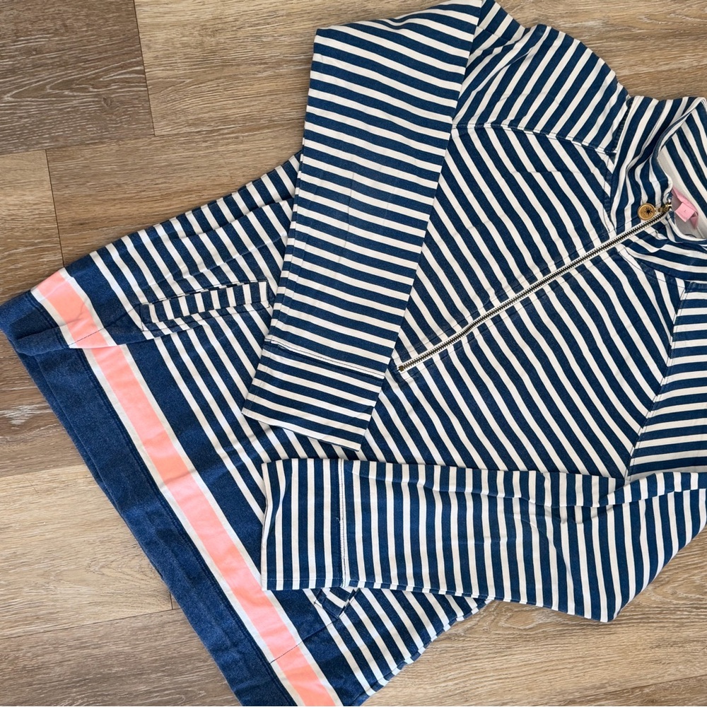 Lilly Pulitzer Navy and White Striped Top with Pink Accents